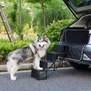 Collapsible Pet Stairs 4 Step Dog Ramp Portable Lightweight Black - Snaggle Paw